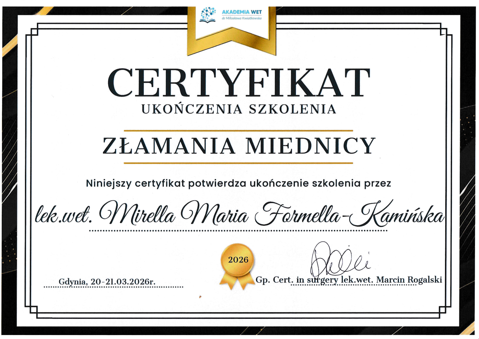 Certyfikat szkolenia: Złamania miednicy